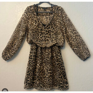 WHITE HOUSE BLACK MARKET Leopard Metallic Blouson Lined Dress Size 4 Reg $120